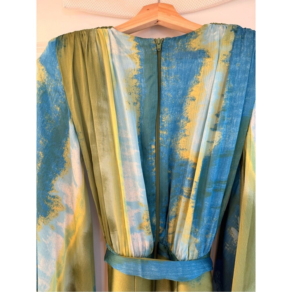 NEW BRONX BANCO Carmen Coastal Gown in Blue & Green ,Plunge Wrap Maxi Dress - Picture 13 of 16